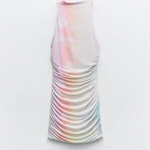 Zara Pastel Tie-Dye Ruched Mini Dress - Pink, Blue, Yellow